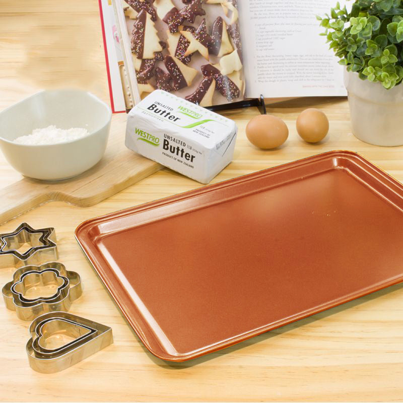 Premium Copper 5-Piece Non- stick Bakeware Set: Muffin Pan, Loaf Pan, Square Pan, Cookie Sheet, Round Pan