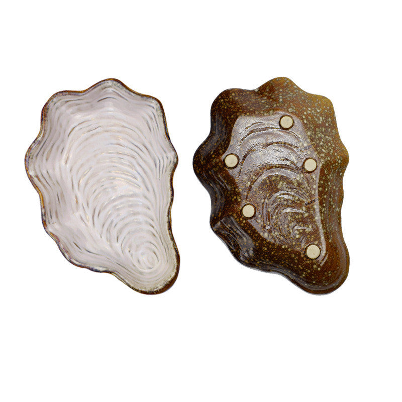 White and Brown Oyster Seashell Serving Plates