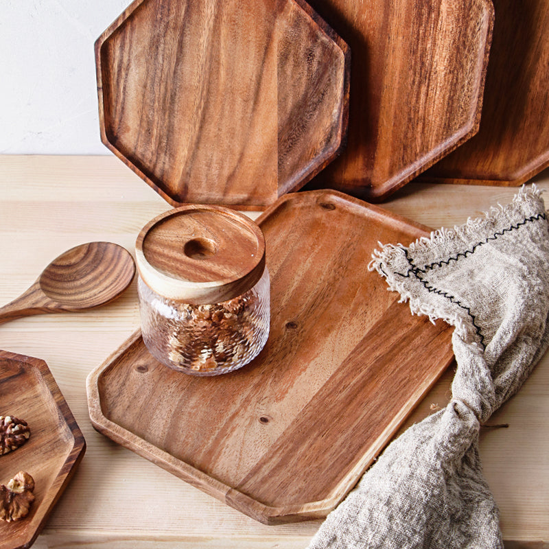 Hexagon and Rectangle Acacia Timber Trays