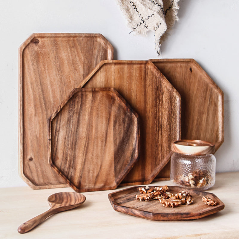 Hexagon and Rectangle Acacia Timber Trays