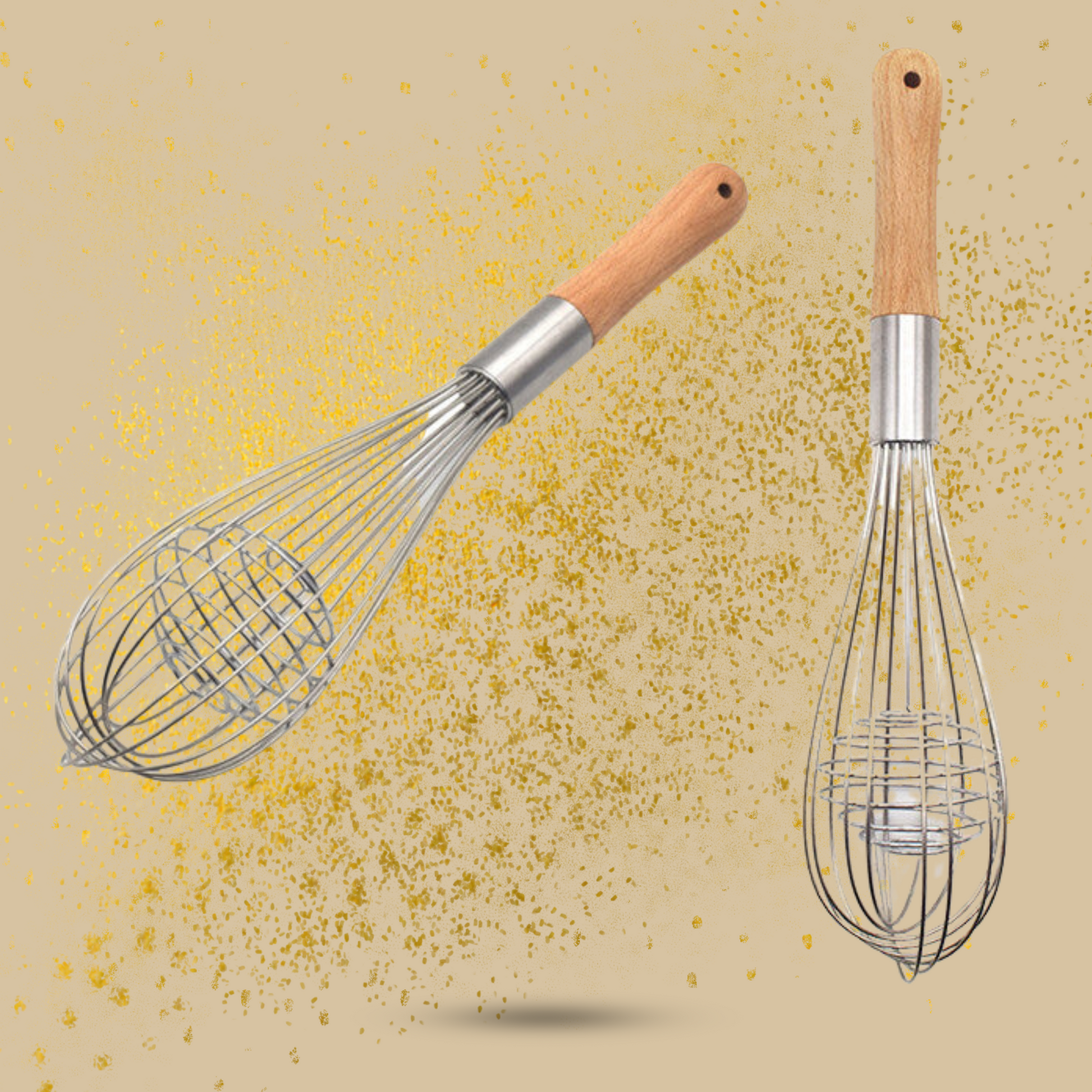 Wooden Handle Whisk with Integrated Mixing Ball